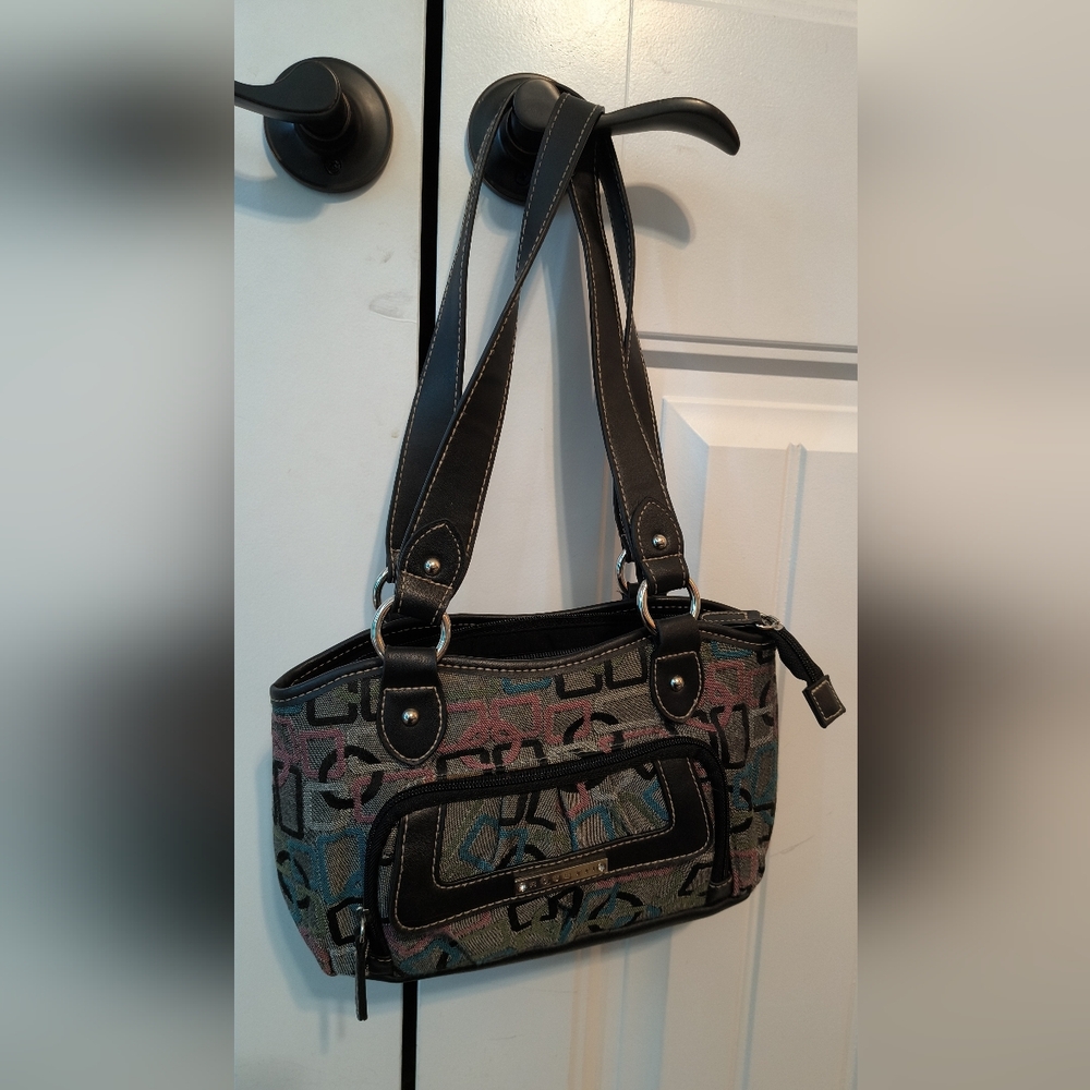 Rosetti Multicolor Patterned Shoulder Bag with Black Trim and Straps